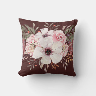 Moderne Aquarell-Blumen Pink Burgund Kissen