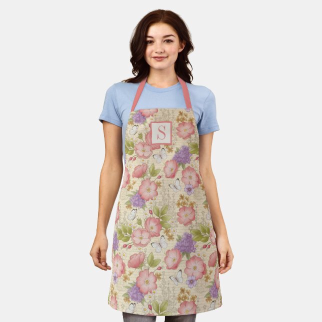 Moderne Aquarell Blumenrosa Küche Schürze (Getragen)