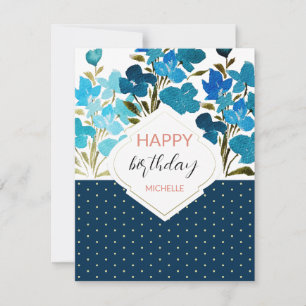 Moderne Aquarell-Boho-Blau Blumen Handgemalt Karte