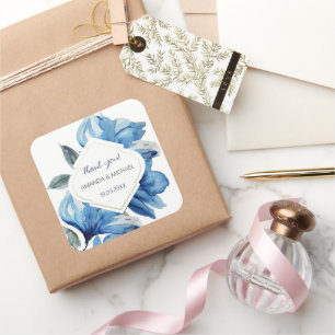 Moderne Aquarell Boho Indigo Blau Abstrakt Quadratischer Aufkleber