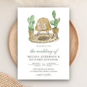 Moderne Aquarell-Boho-Kaktus-Hochzeit Einladung
