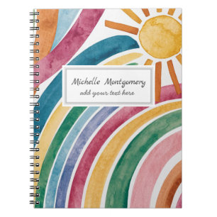 Moderne Aquarell-Boho-Regenbogen und Sonnenschein  Notizblock