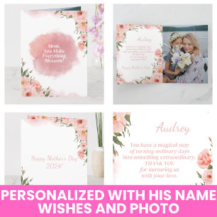 Moderne Aquarell-Elegante rosa florale Muttertagsg Karte