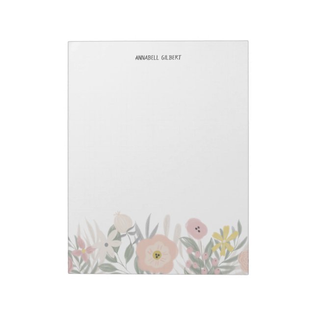 Moderne Aquarell- Frühlingsgarten-Blumen-Grün Notizblock (Rotiert)