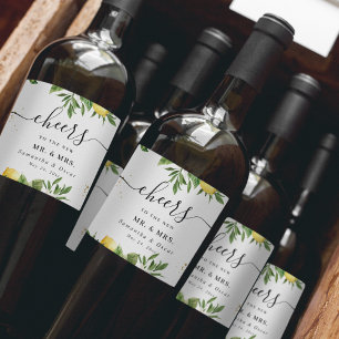 Moderne Aquarell-Gelbe Zitronen & Blatt  Weinetikett