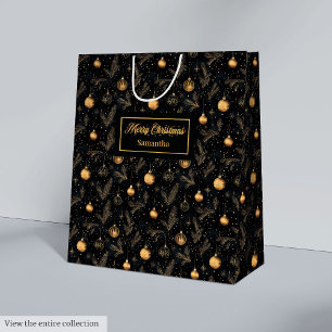 Moderne Aquarell-Gold- und Schwarz-Kundennamen-Tas Mittlere Geschenktüte