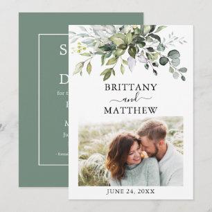 Moderne Aquarell Grünpflanzen Foto Sage Green Save The Date