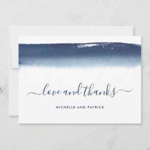 Moderne Aquarell-Hochzeit in Marineblau Dankeskarte
