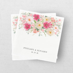 Moderne Aquarell-Hochzeit mit hellrosa Blumenmotiv Serviette