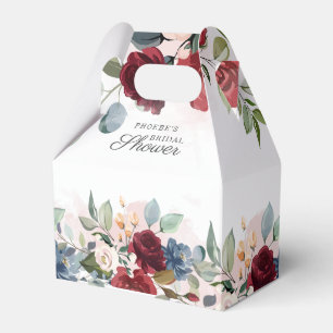 Moderne Aquarell-Hochzeitsdusche mit burgunderrote Geschenkschachtel