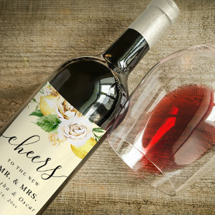 Moderne Aquarell-Pastell-Gelbe Zitronen & Blatt Weinetikett