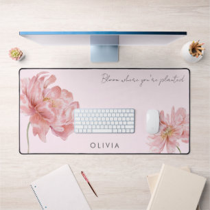 Moderne Aquarell-Rosa-Blüten-Personalisation Schreibtischunterlage