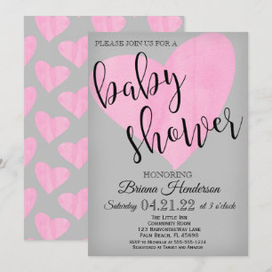Moderne Aquarell-Rosa-Herz-Mädchen-Baby-Party Einladung