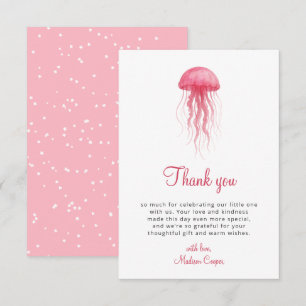Moderne Aquarell-Rosa Qualle Mädchen Baby-Party Dankeskarte