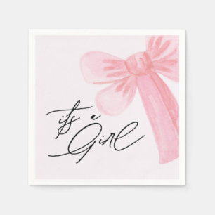 Moderne Aquarell-Rosa-Schleife Es ist ein Mädchen Serviette