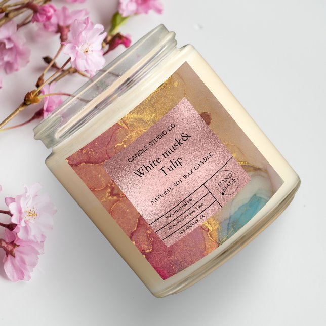 Moderne Aquarell Rose Gold Luxus Candle Label Quadratischer Aufkleber (Von Creator hochgeladen)