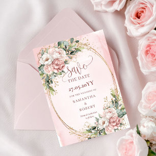 Moderne Aquarell-Roségold-Blumen-Save-the-Date-Kar Save The Date