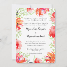 Moderne Aquarell Rote Blume Einladung Hochzeit