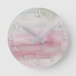 Moderne Aquarell-Rouge Rosa Grau Glamour Maßanfert Runde Wanduhr