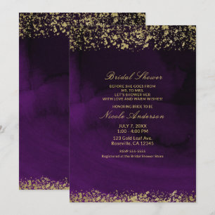 Moderne Aquarell-Stimmung Purpur Gold Brautparty Einladung