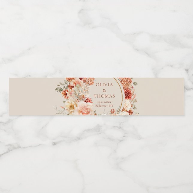 Moderne Aquarell Terracotta Bordeaux Blütenblüte (Einzelnes Label)