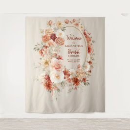 Moderne Aquarell Terracotta Bordeaux Blütenblüte Wandteppich