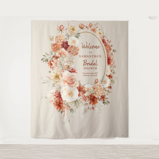 Moderne Aquarell Terracotta Bordeaux Blütenblüte Wandteppich (Vorderseite)