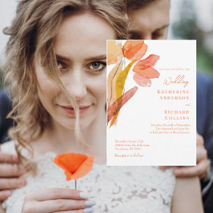Moderne Aquarell-Tulpen Orange Hochzeit Einladung