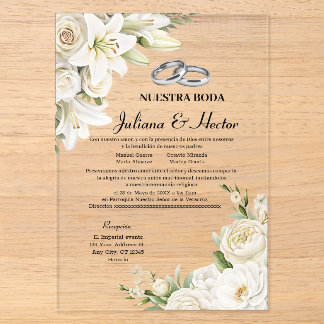 Moderne Aquarell Weiße Hochzeit Blumen Acryleinladungen