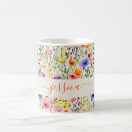 Moderne Aquarell-Wildblumen-Muster-Schriftname Kaffeetasse
