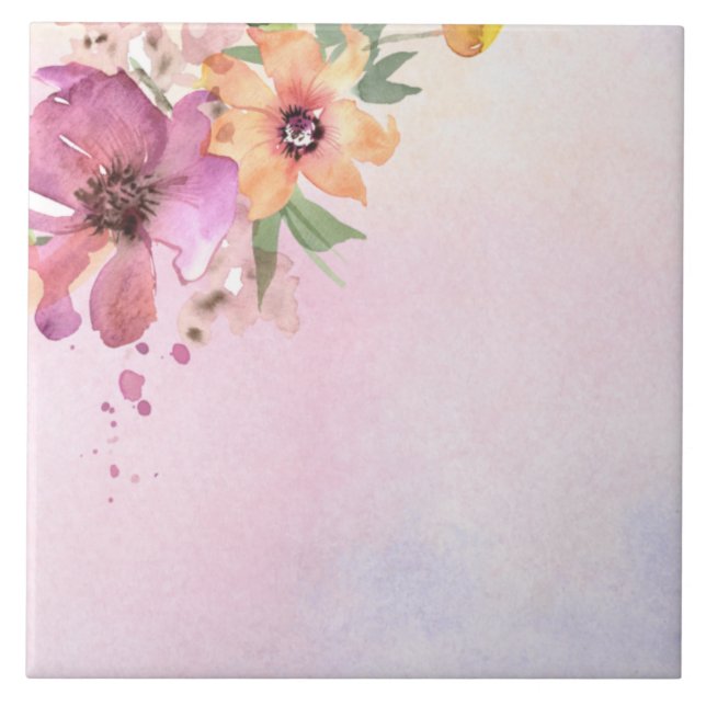 Moderne Aquarell-Wildblumen niedlich lila Fliese (Vorderseite)
