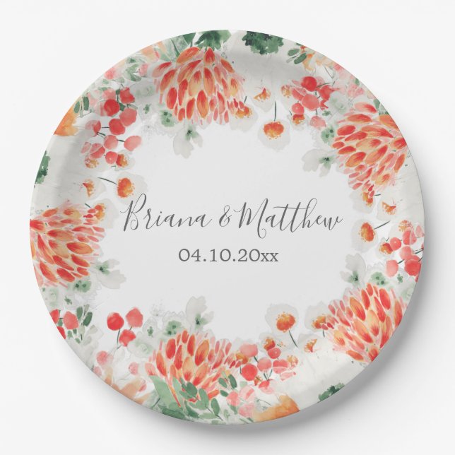 Moderne Aquarell-Wildblumen Trendfarben Pappteller (Vorderseite)
