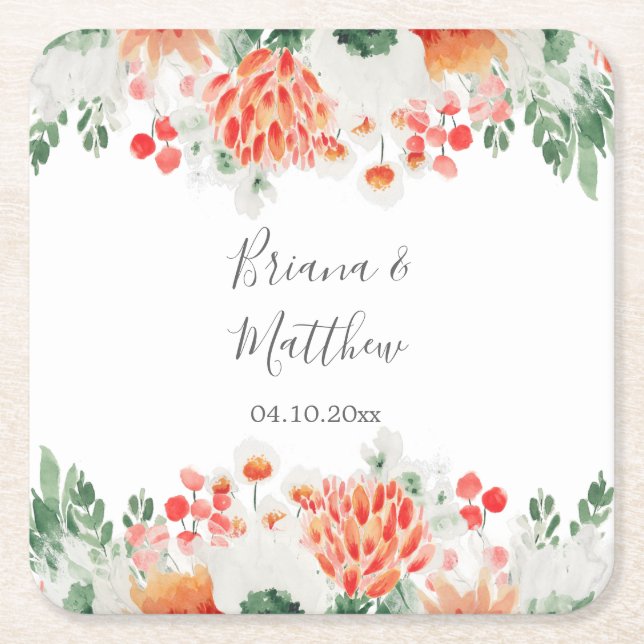 Moderne Aquarell-Wildblumen Trendfarben Rechteckiger Pappuntersetzer (Vorderseite)