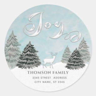 Moderne Aquarell Winterszene Joy Holiday Classic Runder Aufkleber