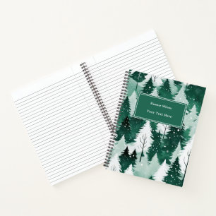 Moderne Aquarellbäume Schneeszene Weihnachten Notizbuch