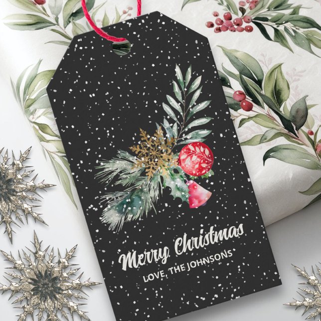 Moderne Aquarellbilder Blätter Frohe Weihnachten Geschenkanhänger (Von Creator hochgeladen)