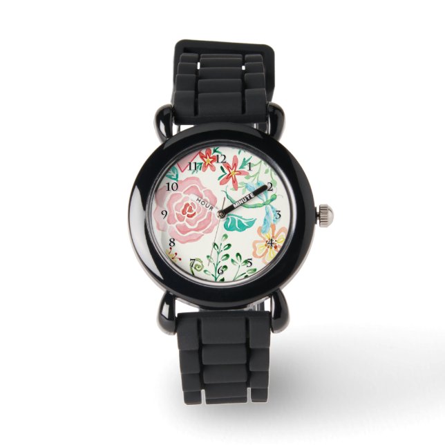 Moderne Aquarellbilder Romantisches Libellenherz Armbanduhr (Vorderseite)