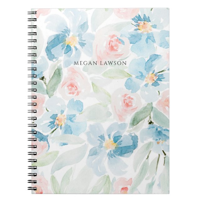 Moderne Aquarellblau-Blume und Blütenstaub Notizblock (Vorderseite)