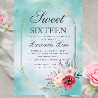 Moderne Aquarellblume 16 . Geburtstag Geburtstag Einladung
