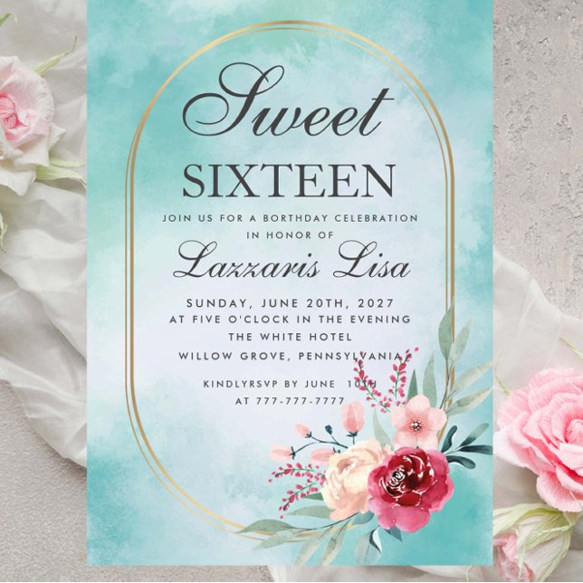 Moderne Aquarellblume 16 . Geburtstag Geburtstag Einladung (Von Creator hochgeladen)