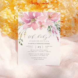 Moderne Aquarellblume Oh Baby Girl Dusche Einladungspostkarte