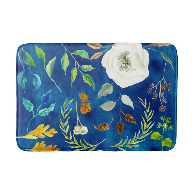 Moderne Aquarellblume Rose Eichenholz Farbe Herbst Badematte (Vorderseite)