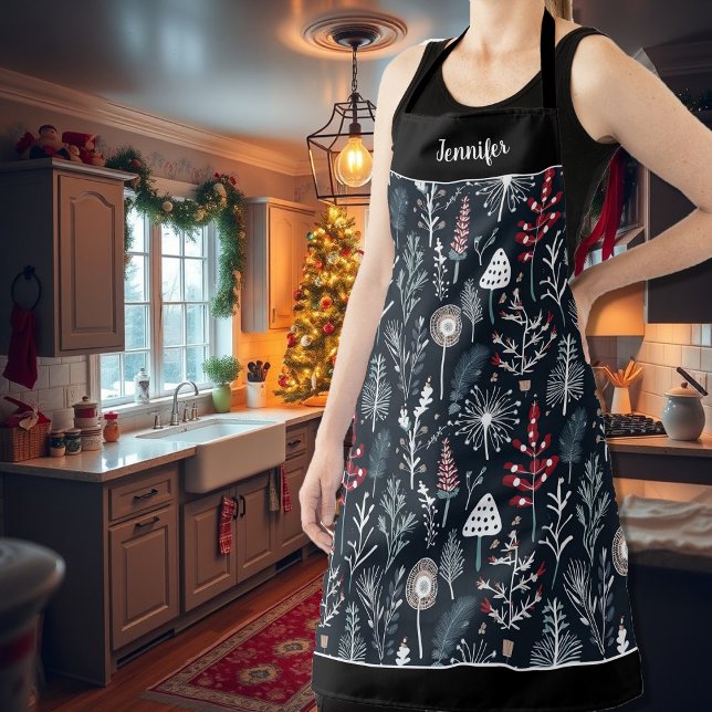 Moderne Aquarellblumen-Blume Weihnachtsmuster Schürze (Modern watercolor floral flowers christmas pattern apron. You can add your own name.)