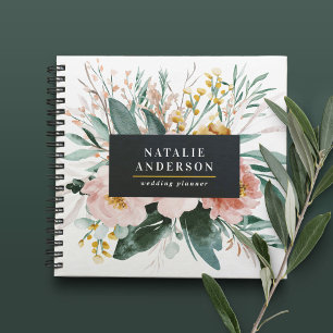 Moderne Aquarellblumen und edles Blattwerk Notizbuch