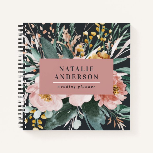 Moderne Aquarellblumen und edles Blattwerk Notizbuch (Vorderseite)