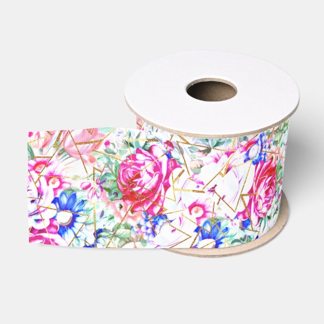 Moderne Aquarellblumen und Golddreiecke Ripsband (Spule)