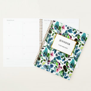 Moderne Aquarellblumenmuster mit Monogramm Planer