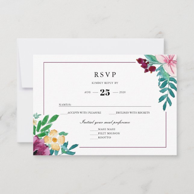 Moderne Aquarellblütenblüten vereihen RSVP (Vorderseite)