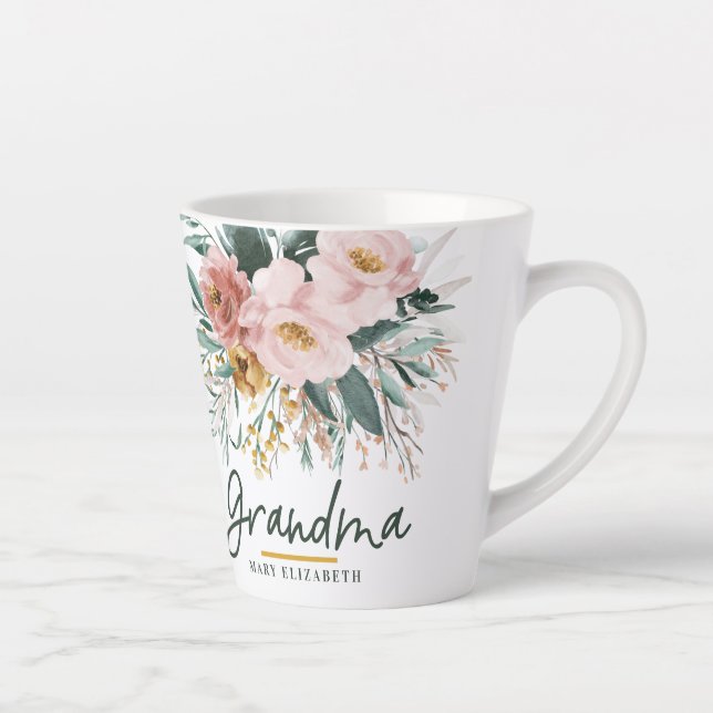 Moderne Aquarellblütenschrift elegante Oma co Milchtasse (Rechts)