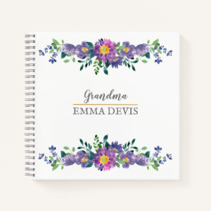 Moderne Aquarellblütenschrift elegante Oma Notizbuch